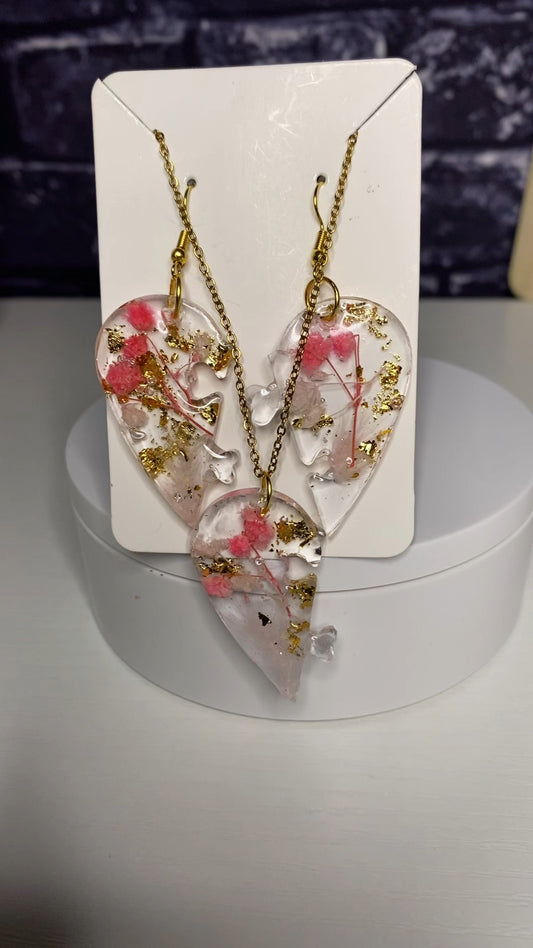 Floral Heart Puzzle Jewelry Set