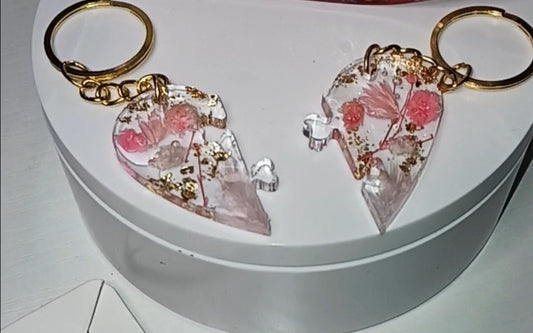 Floral Heart Puzzle Keychain Set